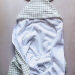 Sage gingham hooded baby towel with bear ears