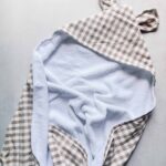 Beige Gingham baby towel hood with bear ears
